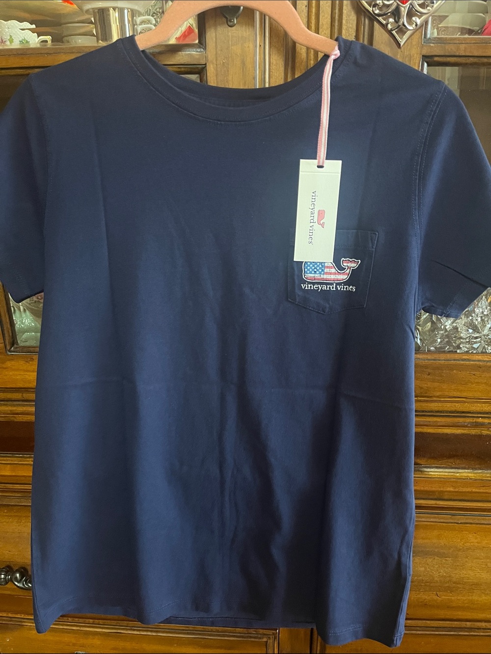Vineyard Vines Navy Short Sleeve Woman Pocket Tee with Whale Patch